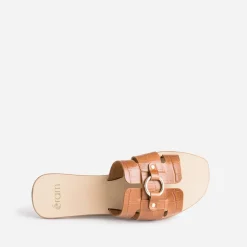 Eram Mules/Tongs|Sandales^Mule en cuir embossé croco COGNAC