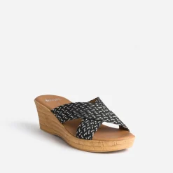 Eram Mules/Tongs|Sandales^Mule compensée e à brides tressées argent NOIR