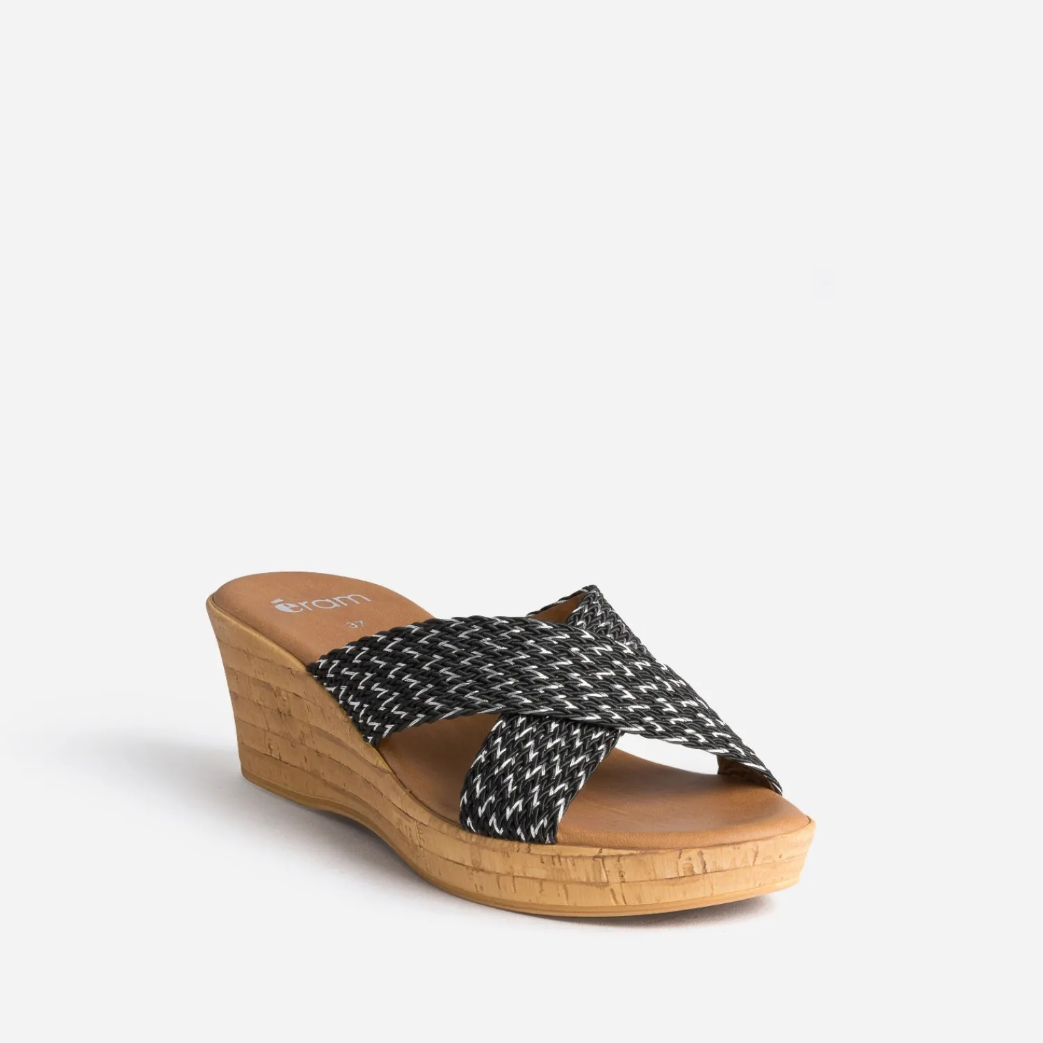 Eram Mules/Tongs|Sandales^Mule compensée e à brides tressées argent NOIR