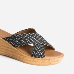 Eram Mules/Tongs|Sandales^Mule compensée e à brides tressées argent NOIR