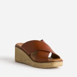 Eram Mules/Tongs|Sandales^Mule compensée rouge foncé en cuir éco-conçu MARRON