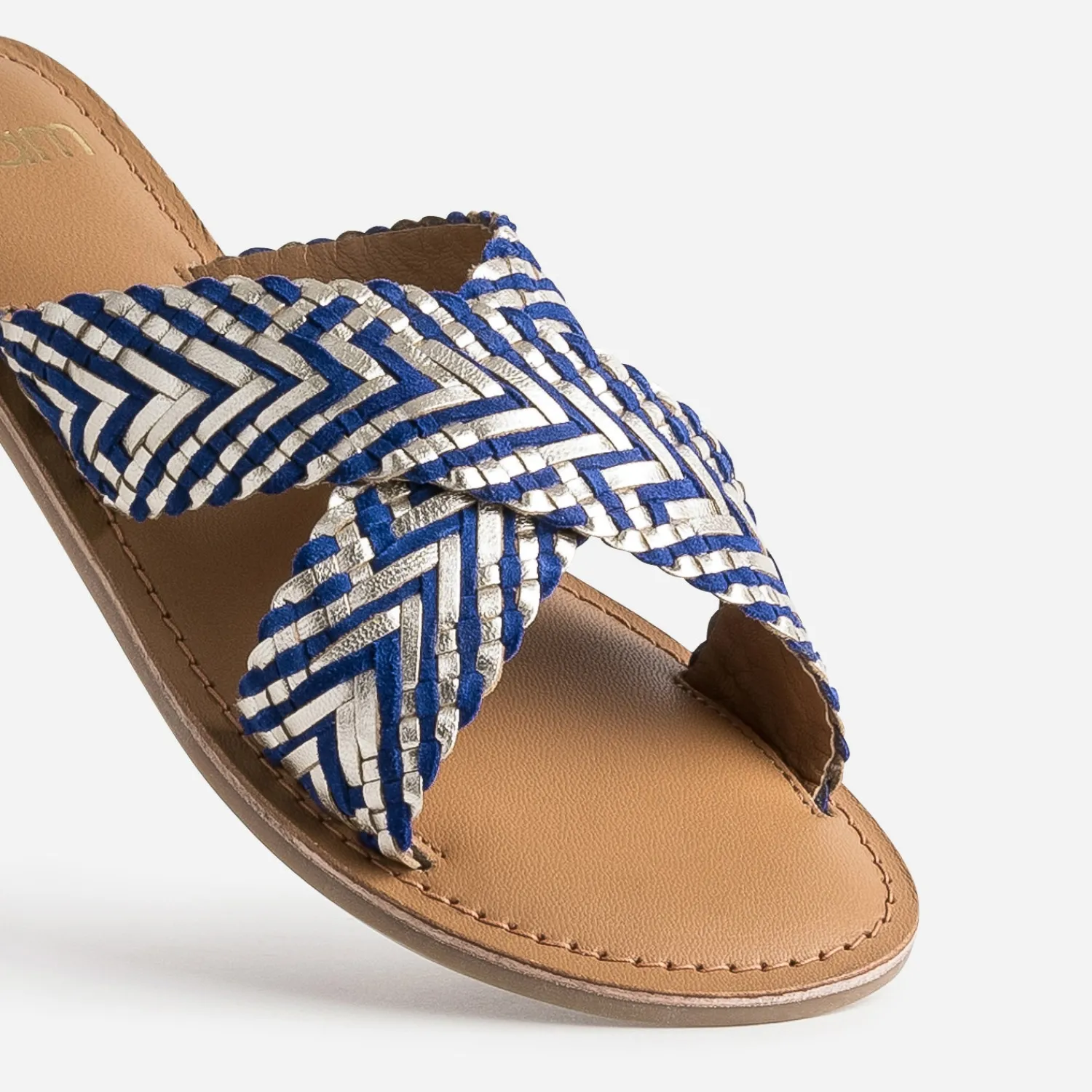 Eram Mules/Tongs|Sandales^Mule dée et bleue cuir tressé OR