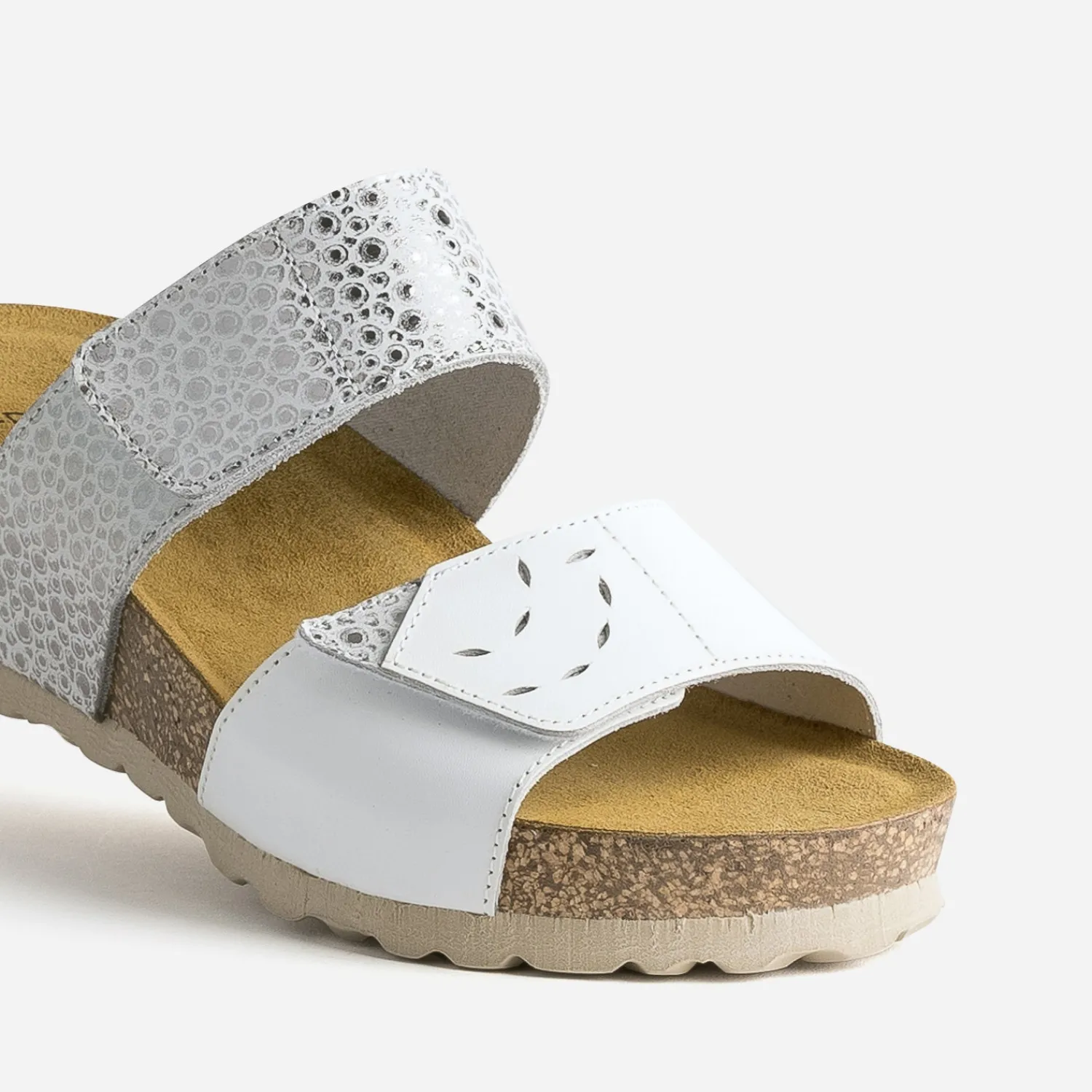 FRANCE ARNO Mules/Tongs^Mule he et argentée cuir BLANC