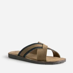 Eram Nu-Pieds/Sandales^Mule marron éco-conçue en cuir et denim COGNAC