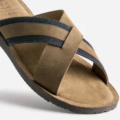 Eram Nu-Pieds/Sandales^Mule marron éco-conçue en cuir et denim COGNAC