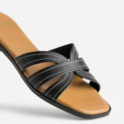 Eram Mules/Tongs|Sandales^Mule e cuir brides détails couture NOIR