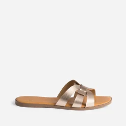 Eram Sandales|Mules/Tongs^Mule rose cuivré en cuir METALISE