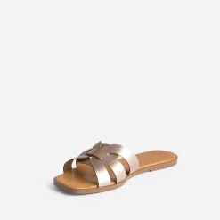Eram Sandales|Mules/Tongs^Mule rose cuivré en cuir METALISE