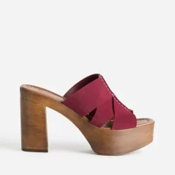 Texto Mules/Tongs|Sandales^Mule bordeaux cuir velours à talon ROUGE