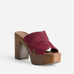 Texto Mules/Tongs|Sandales^Mule bordeaux cuir velours à talon ROUGE