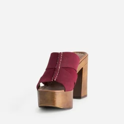 Texto Mules/Tongs|Sandales^Mule bordeaux cuir velours à talon ROUGE