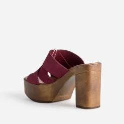 Texto Mules/Tongs|Sandales^Mule bordeaux cuir velours à talon ROUGE