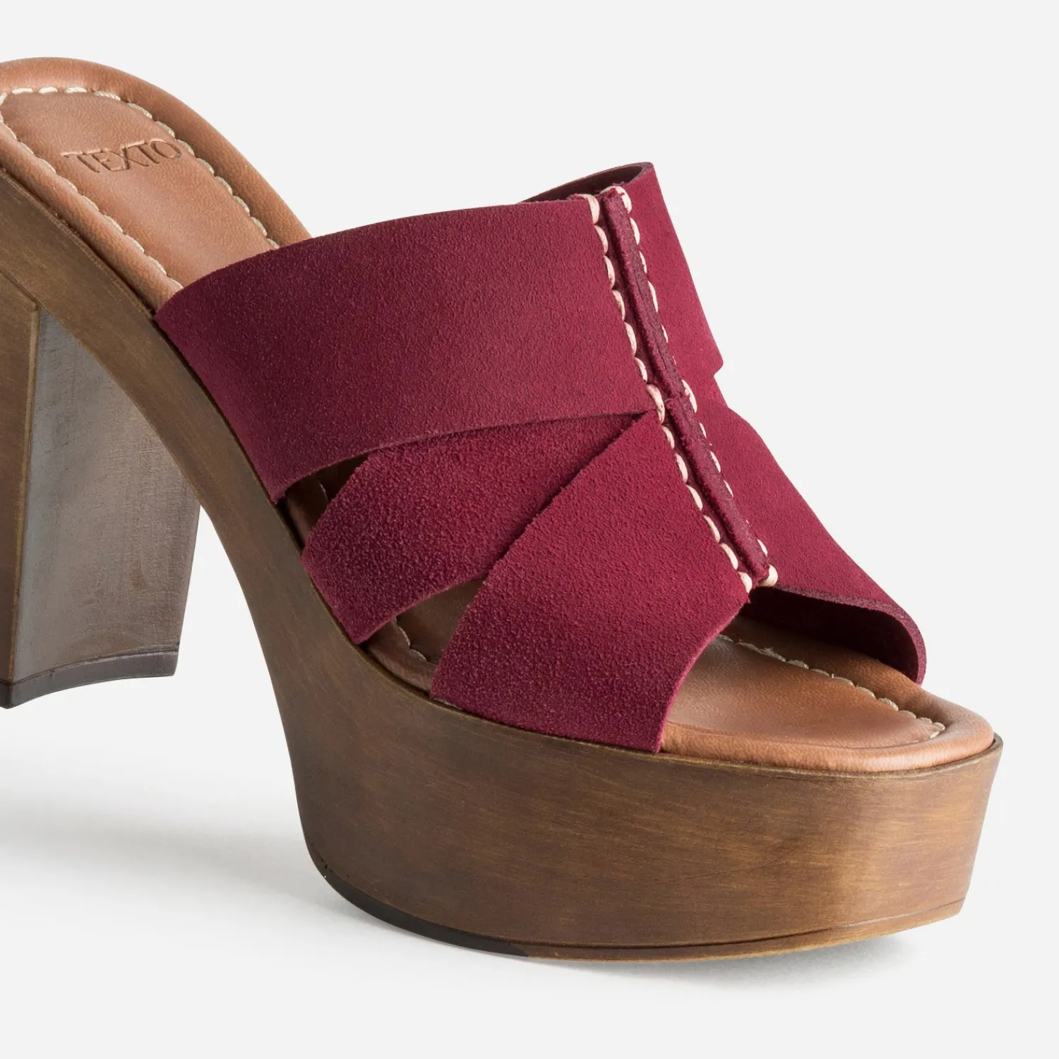 Texto Mules/Tongs|Sandales^Mule bordeaux cuir velours à talon ROUGE