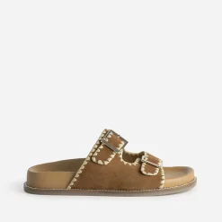 Texto Mules/Tongs|Sandales^Mule cuir velours brodé CAMEL
