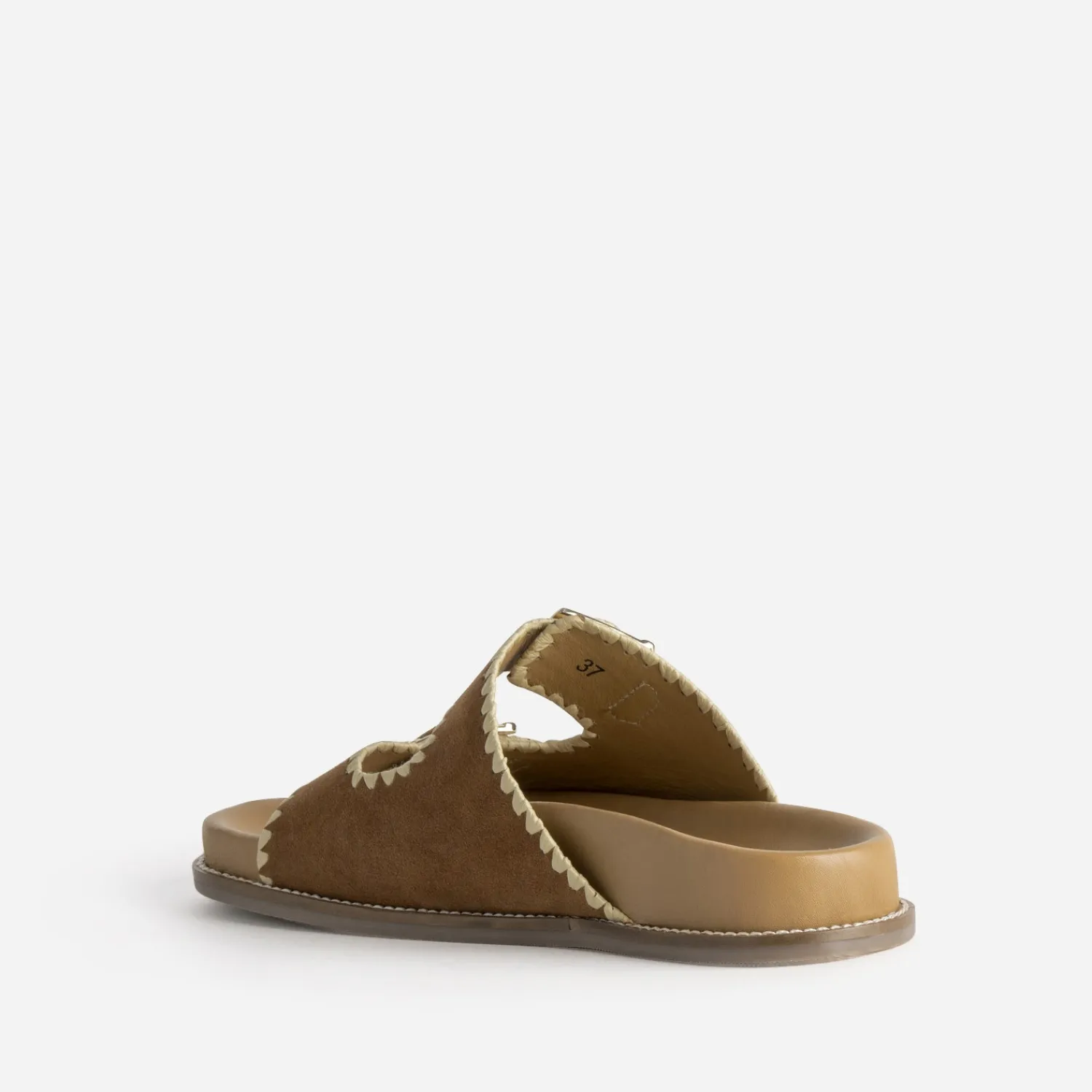 Texto Mules/Tongs|Sandales^Mule cuir velours brodé CAMEL