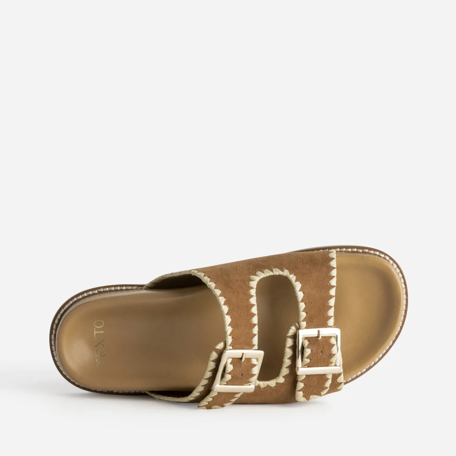 Texto Mules/Tongs|Sandales^Mule cuir velours brodé CAMEL