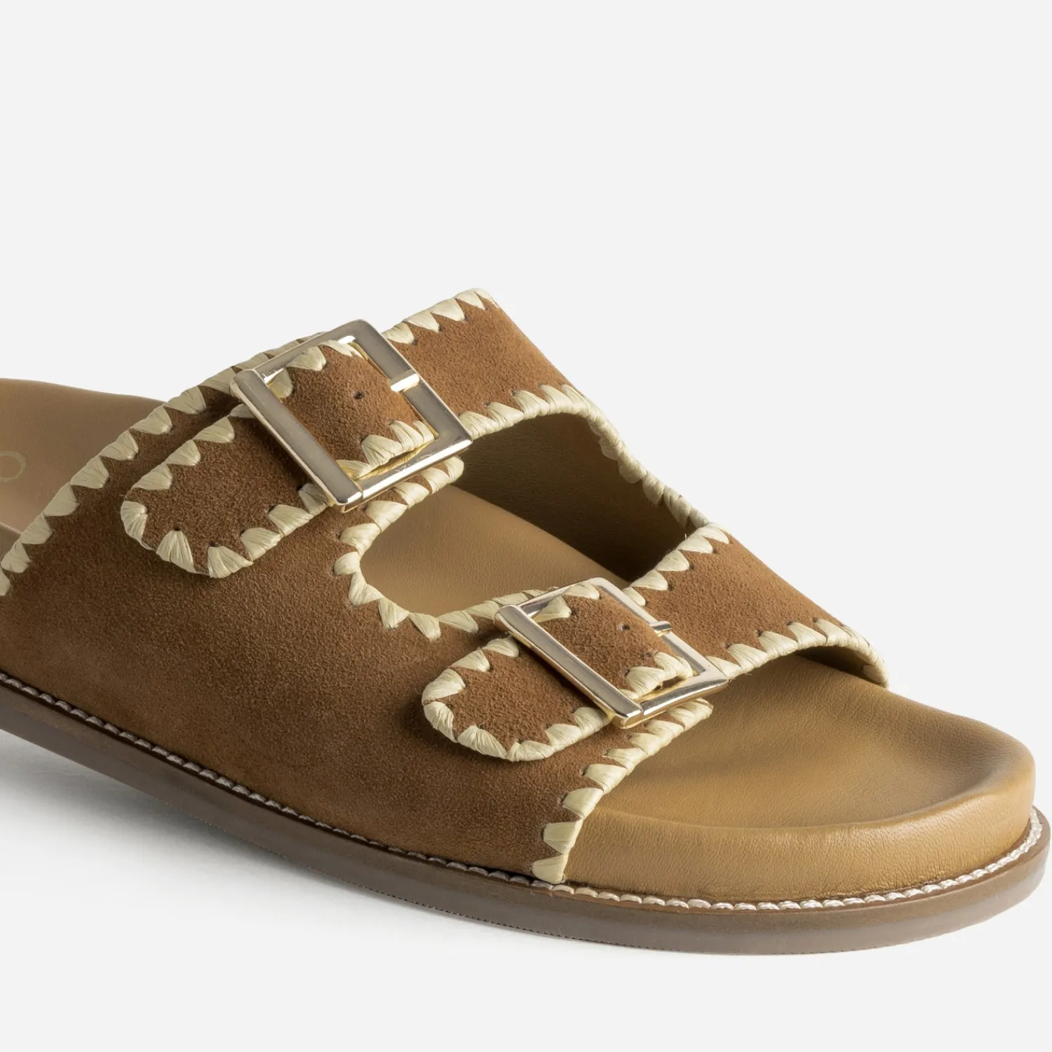 Texto Mules/Tongs|Sandales^Mule cuir velours brodé CAMEL