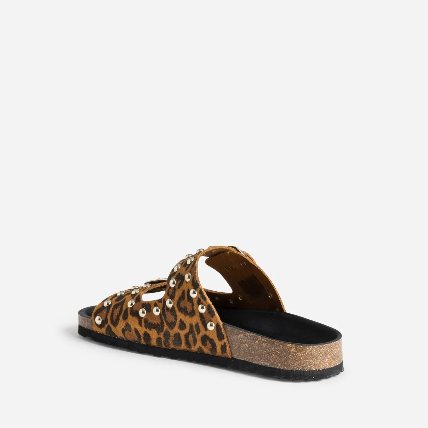 Texto Mules/Tongs^Mule camel cuir velours motif léopard éco-conçu IMPRIME