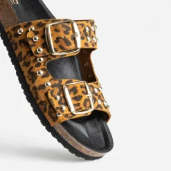 Texto Mules/Tongs^Mule camel cuir velours motif léopard éco-conçu IMPRIME