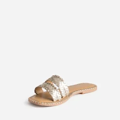 Texto Mules/Tongs|Sandales^Mule dée cuir tressé OR