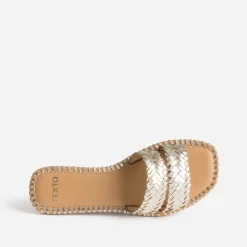 Texto Mules/Tongs|Sandales^Mule dée cuir tressé OR