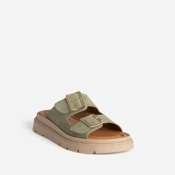 Texto Mules/Tongs|Sandales^Mule cuir velours KAKI