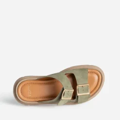 Texto Mules/Tongs|Sandales^Mule cuir velours KAKI