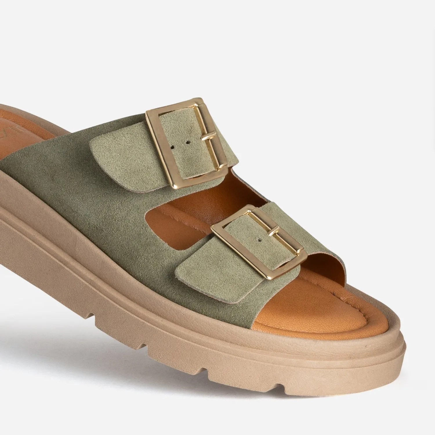 Texto Mules/Tongs|Sandales^Mule cuir velours KAKI