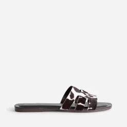 Texto Mules/Tongs|Sandales^Mule cuir motif vache MARRON