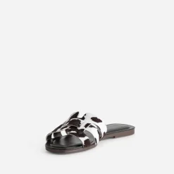 Texto Mules/Tongs|Sandales^Mule cuir motif vache MARRON