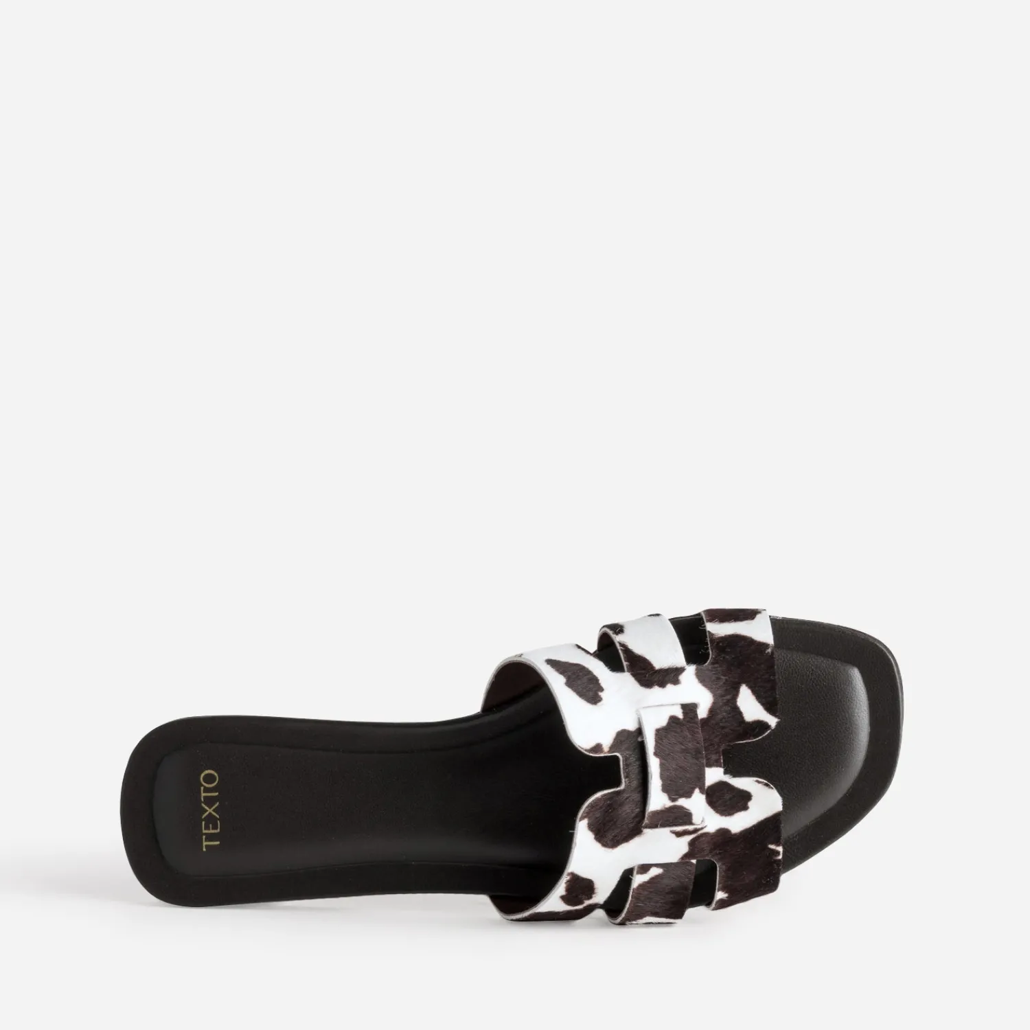 Texto Mules/Tongs|Sandales^Mule cuir motif vache MARRON