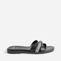 Texto Mules/Tongs|Sandales^Mule e avec bride strassée NOIR