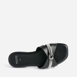 Texto Mules/Tongs|Sandales^Mule e avec bride strassée NOIR