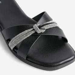 Texto Mules/Tongs|Sandales^Mule e avec bride strassée NOIR