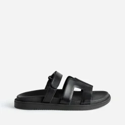 Texto Mules/Tongs|Sandales^Mule e cuir NOIR
