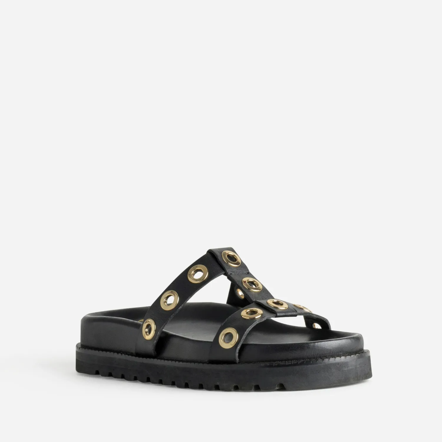 Texto Mules/Tongs|Sandales^Mule e cuir décor oeillets NOIR