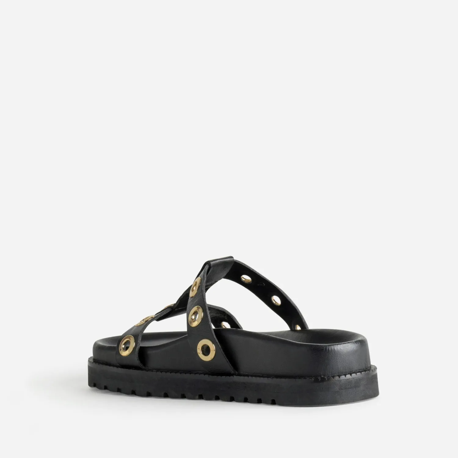 Texto Mules/Tongs|Sandales^Mule e cuir décor oeillets NOIR