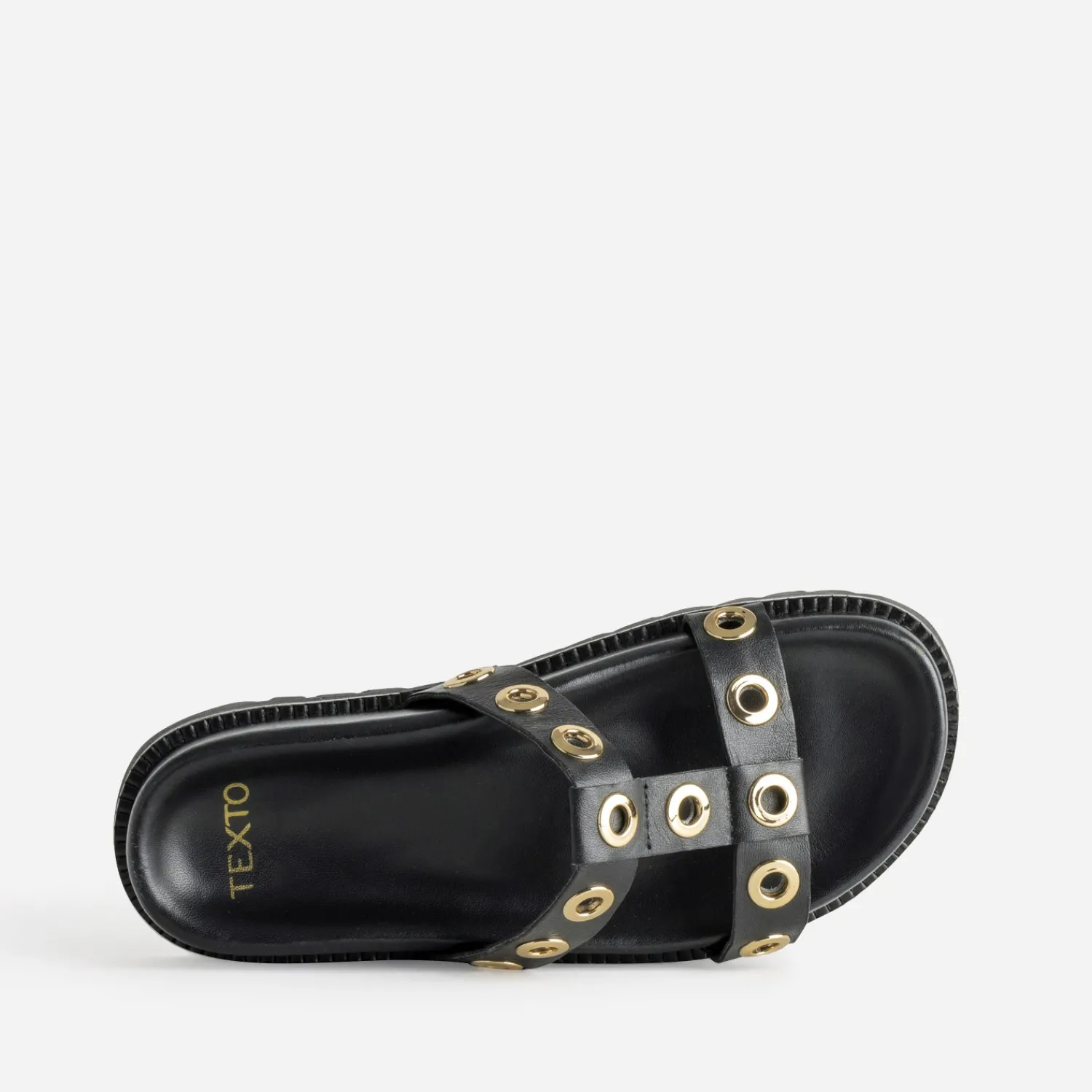 Texto Mules/Tongs|Sandales^Mule e cuir décor oeillets NOIR