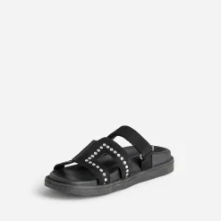 Texto Sandales|Mules/Tongs^Mule e cuir velours décor strass NOIR