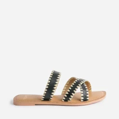 Texto Mules/Tongs^Mule e en cuir NOIR