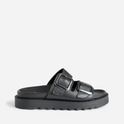 Texto Mules/Tongs|Sandales^Mule e en cuir à semelle épaisse NOIR