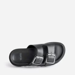 Texto Mules/Tongs|Sandales^Mule e en cuir à semelle épaisse NOIR