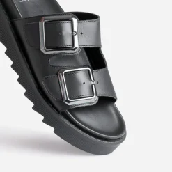 Texto Mules/Tongs|Sandales^Mule e en cuir à semelle épaisse NOIR