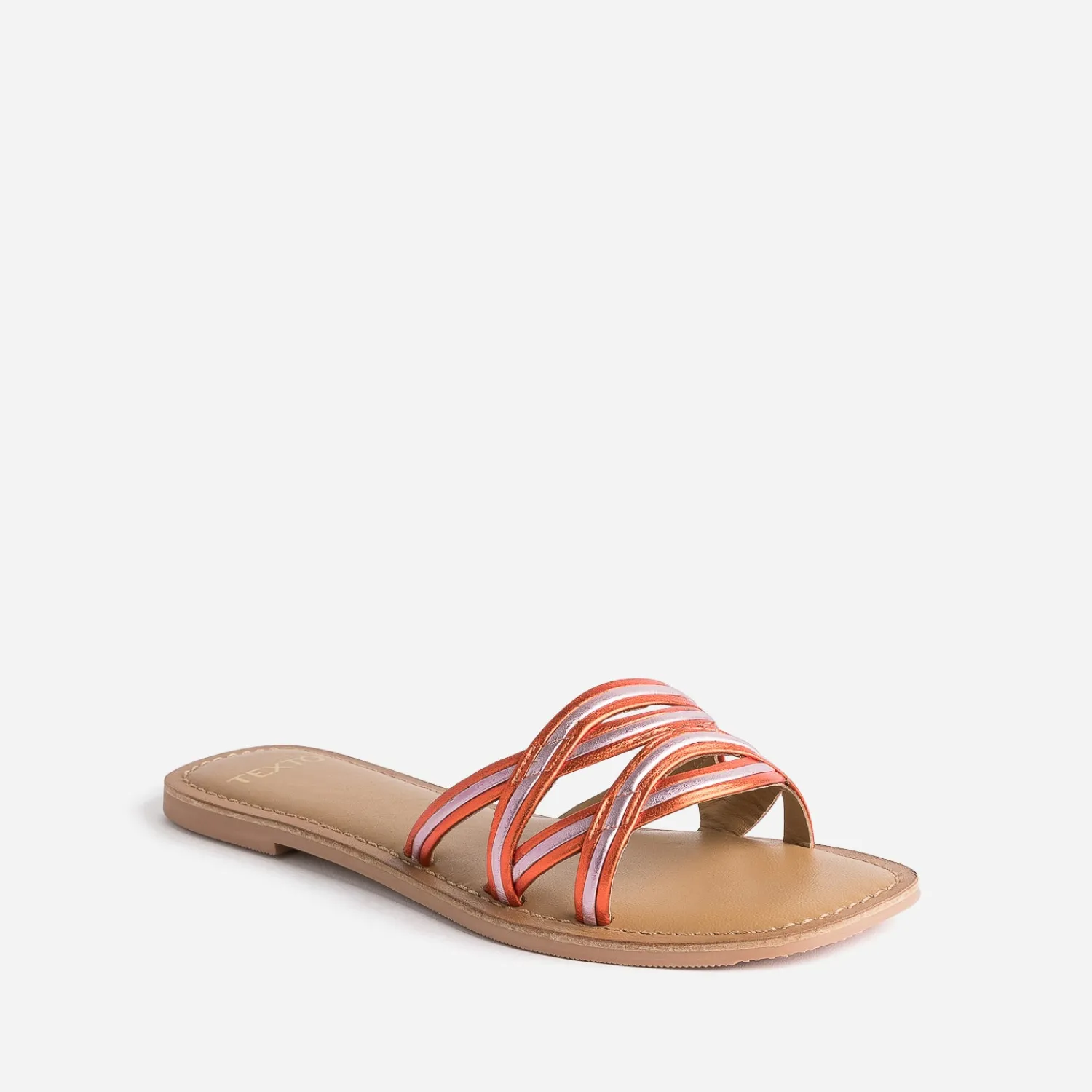 Texto Mules/Tongs|Sandales^Mule orange et parme cuir métallisé METALISE