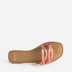 Texto Mules/Tongs|Sandales^Mule orange et parme cuir métallisé METALISE