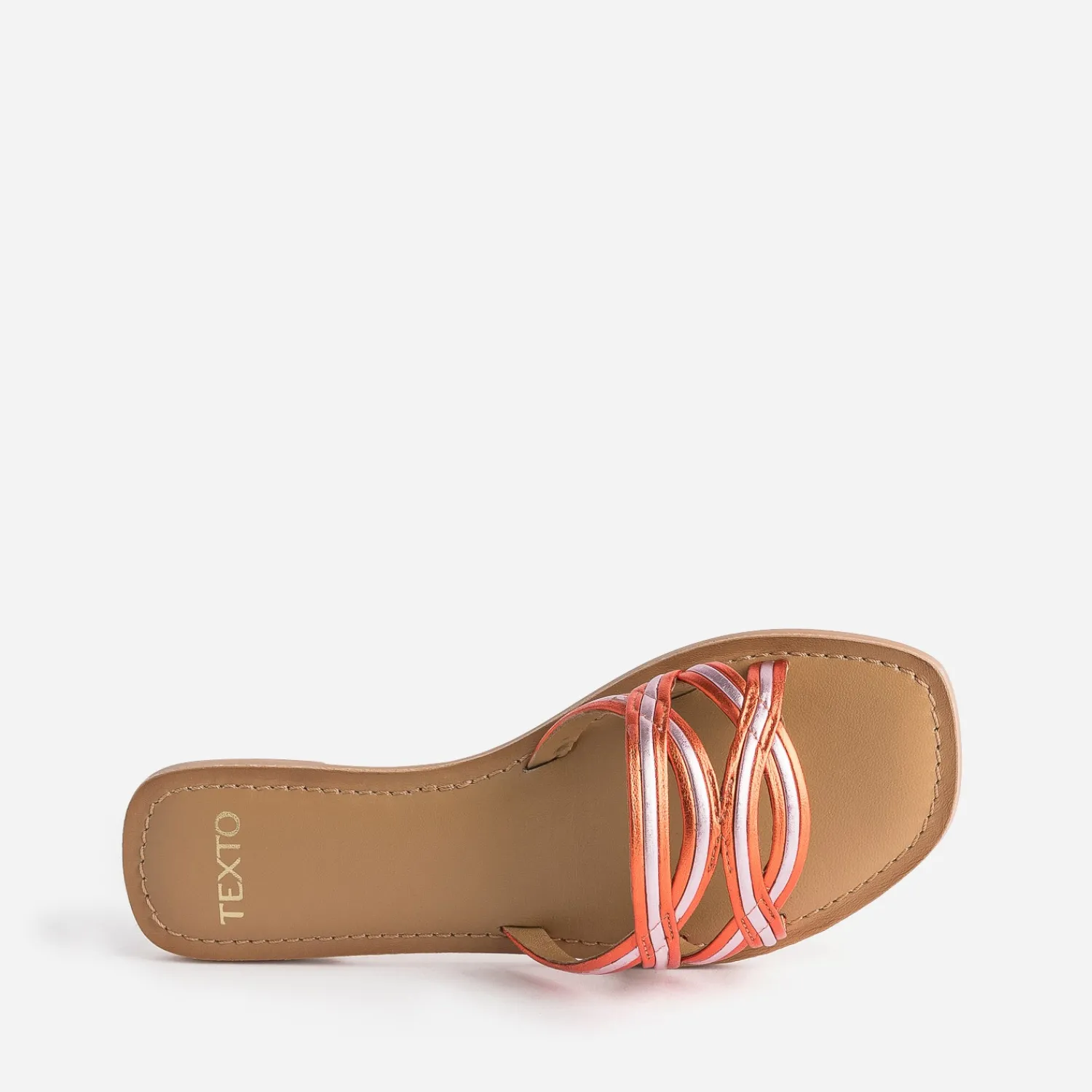 Texto Mules/Tongs|Sandales^Mule orange et parme cuir métallisé METALISE