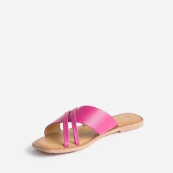 Texto Mules/Tongs^Mule rose en cuir à brides fantaisie FUCHSIA