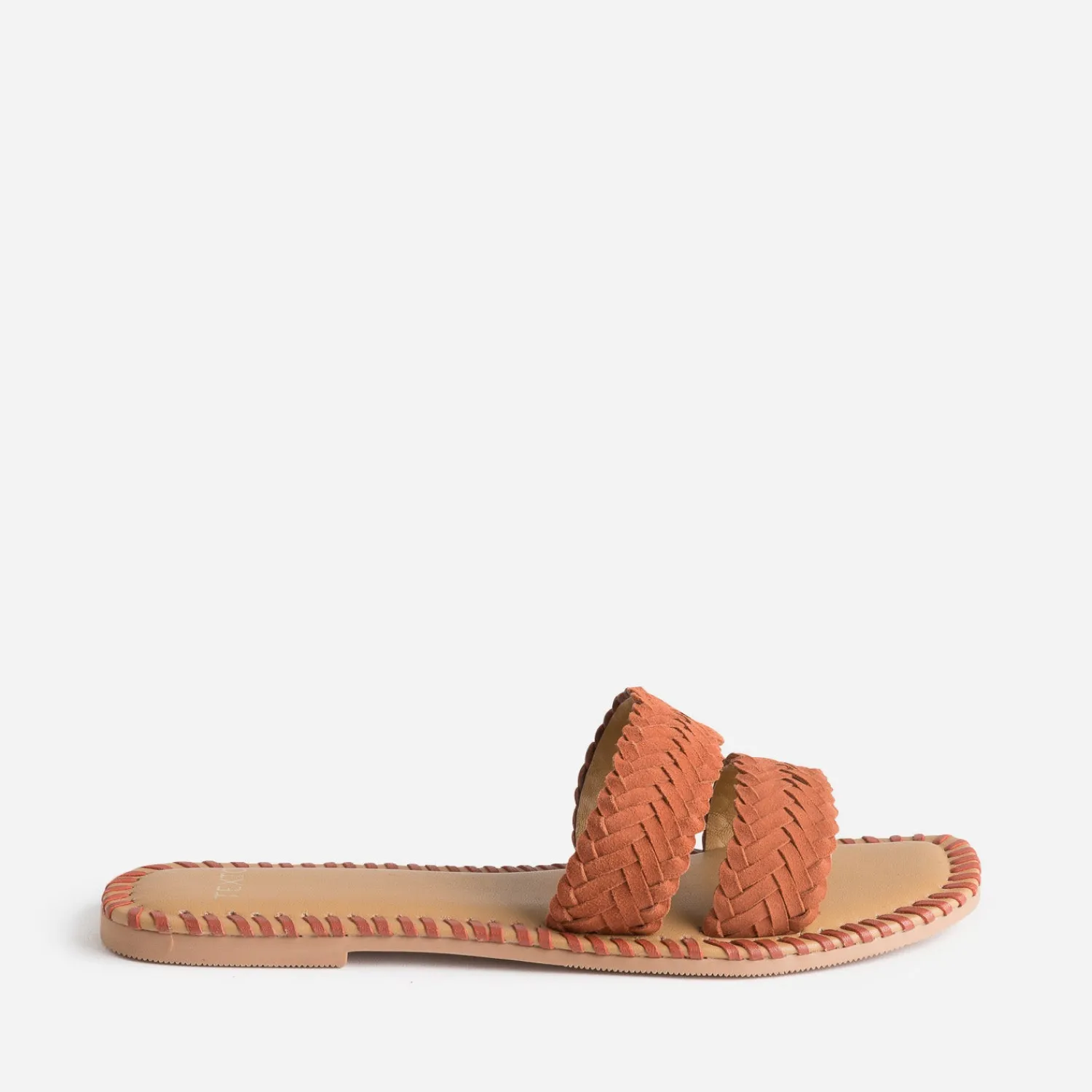 Texto Mules/Tongs|Sandales^Mule terracotta cuir tressé ROUGE