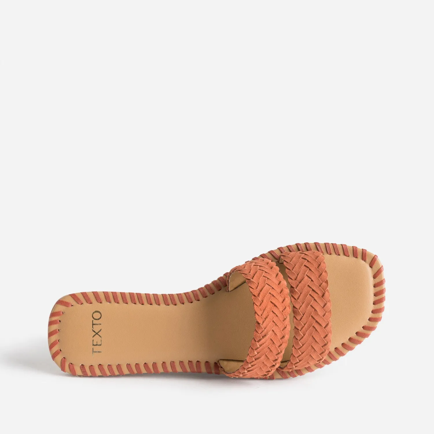 Texto Mules/Tongs|Sandales^Mule terracotta cuir tressé ROUGE