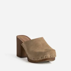 Texto Mules/Tongs|Sandales^Mule-sabot cuir velours BEIGE